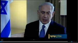 נתניהו מדבר על השארת התנחלויות מחוץ להסדר. מסרב להישיר מבט. (צילומסך מתוך הראיון בערוץ 2)