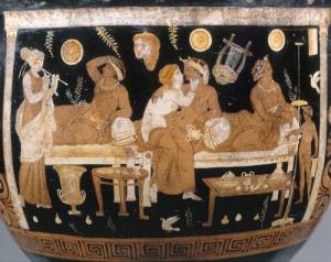 איור משתה יווני על כד, המאה ה-4 לפנ"הס - המרחב הציבורי אליבא דבג"ץ המאה ה-21 לספירה.