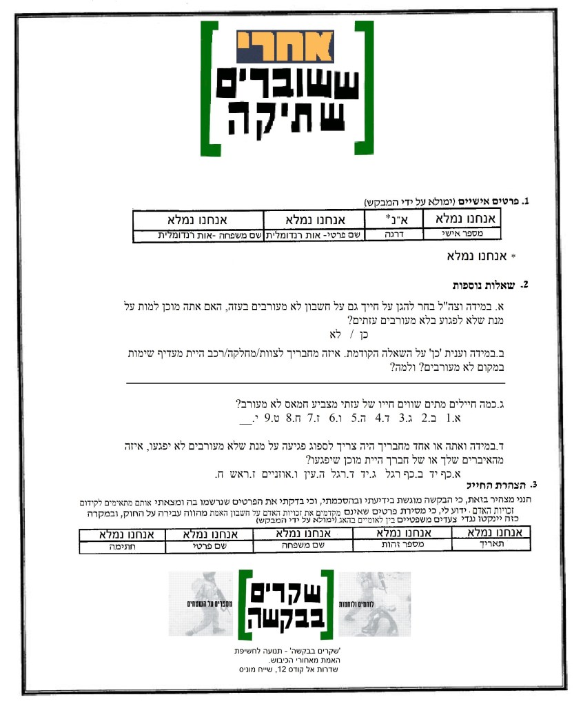 *אין שום קשר בין הארגון 'שוברים שתיקה' והמסמך הנ