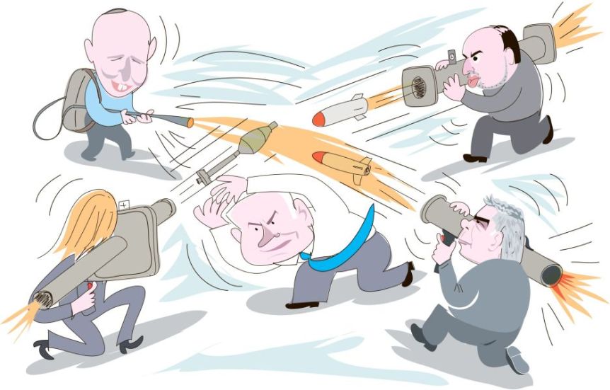 נתניהו חומק בלוליינות מכל האשמות. איור: עמוס בידרמן, 'הארץ'